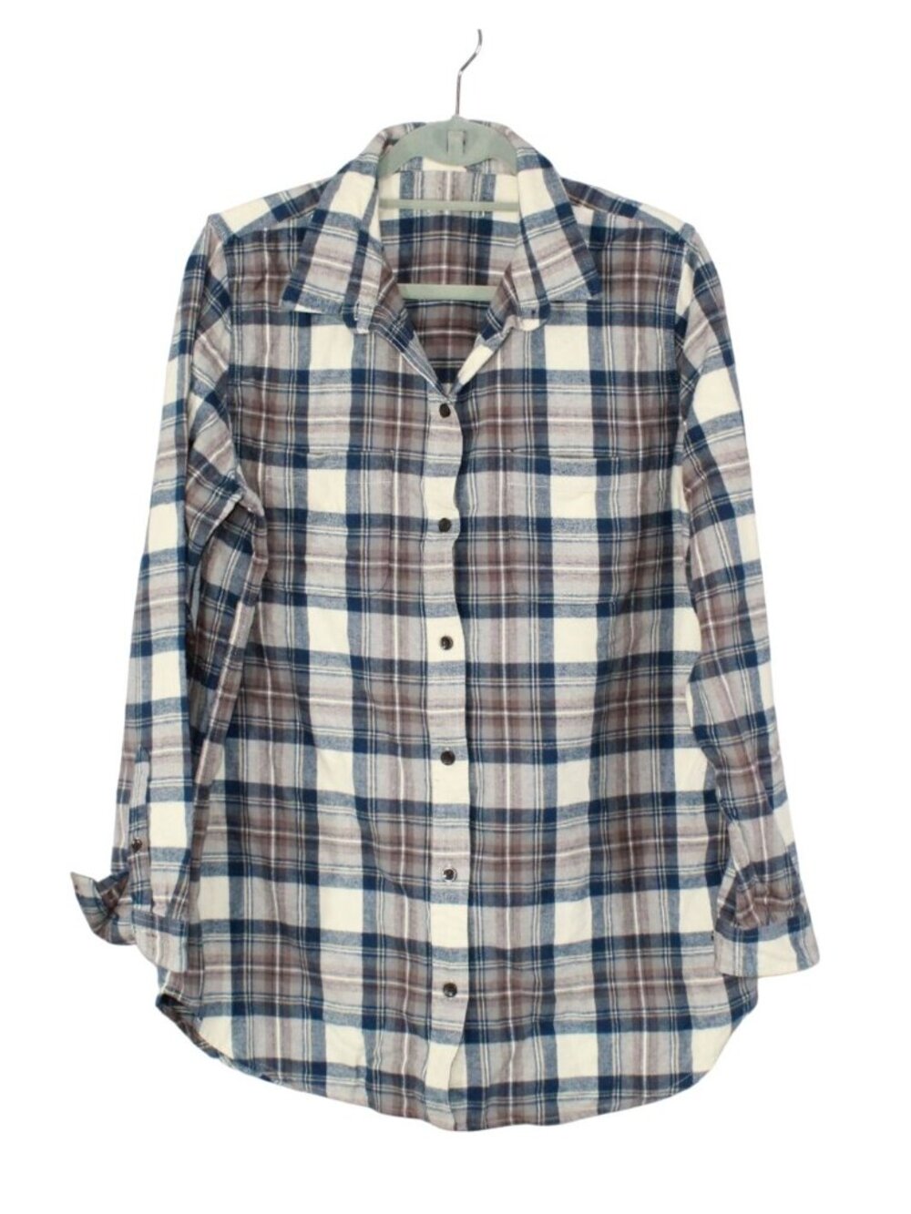 LL Bean Women's Scotch Plaid Flannel Shirt Relaxed Fit Indigo Tartan Size XL